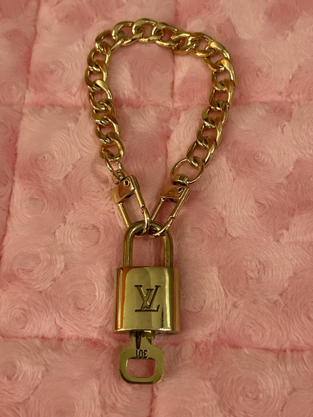 Louis Vuitton Gold-tone Padlock Chain Charm with Key #301